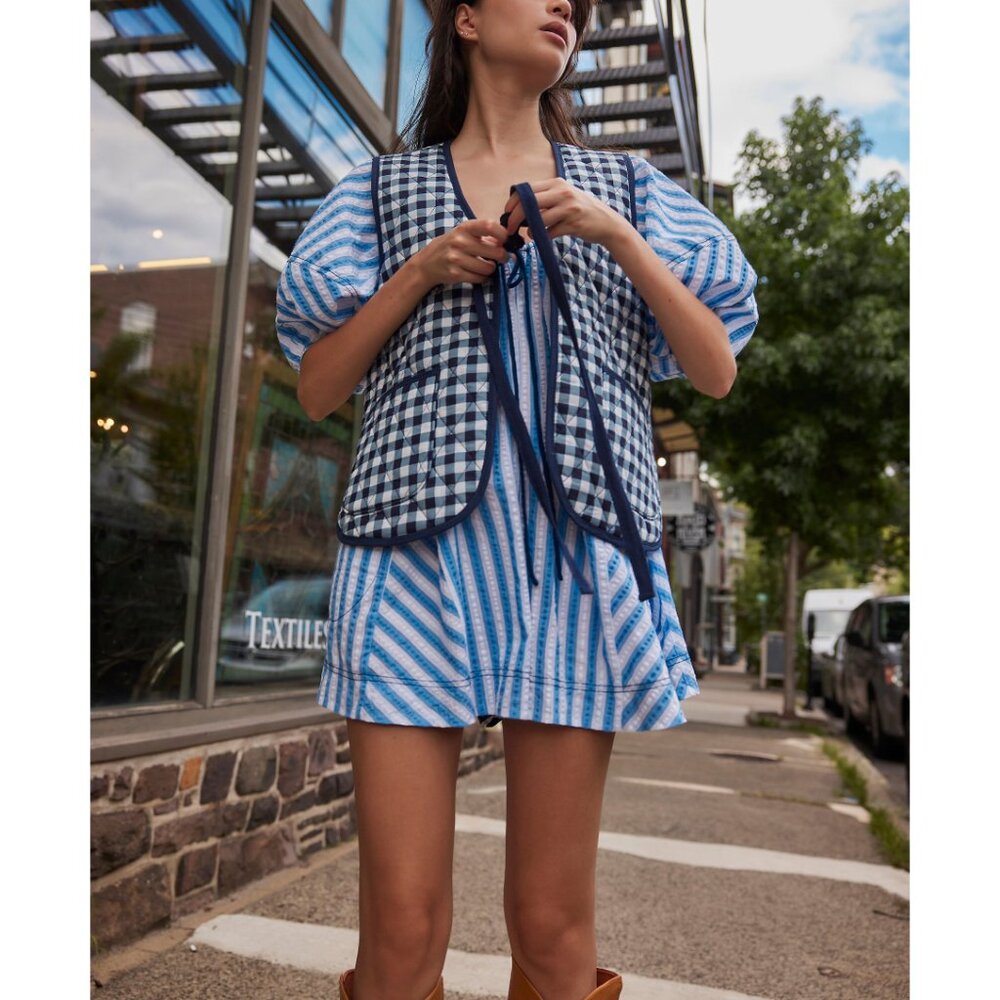 Free People Sky Blue and White Striped Romper - Picture 7 of 9